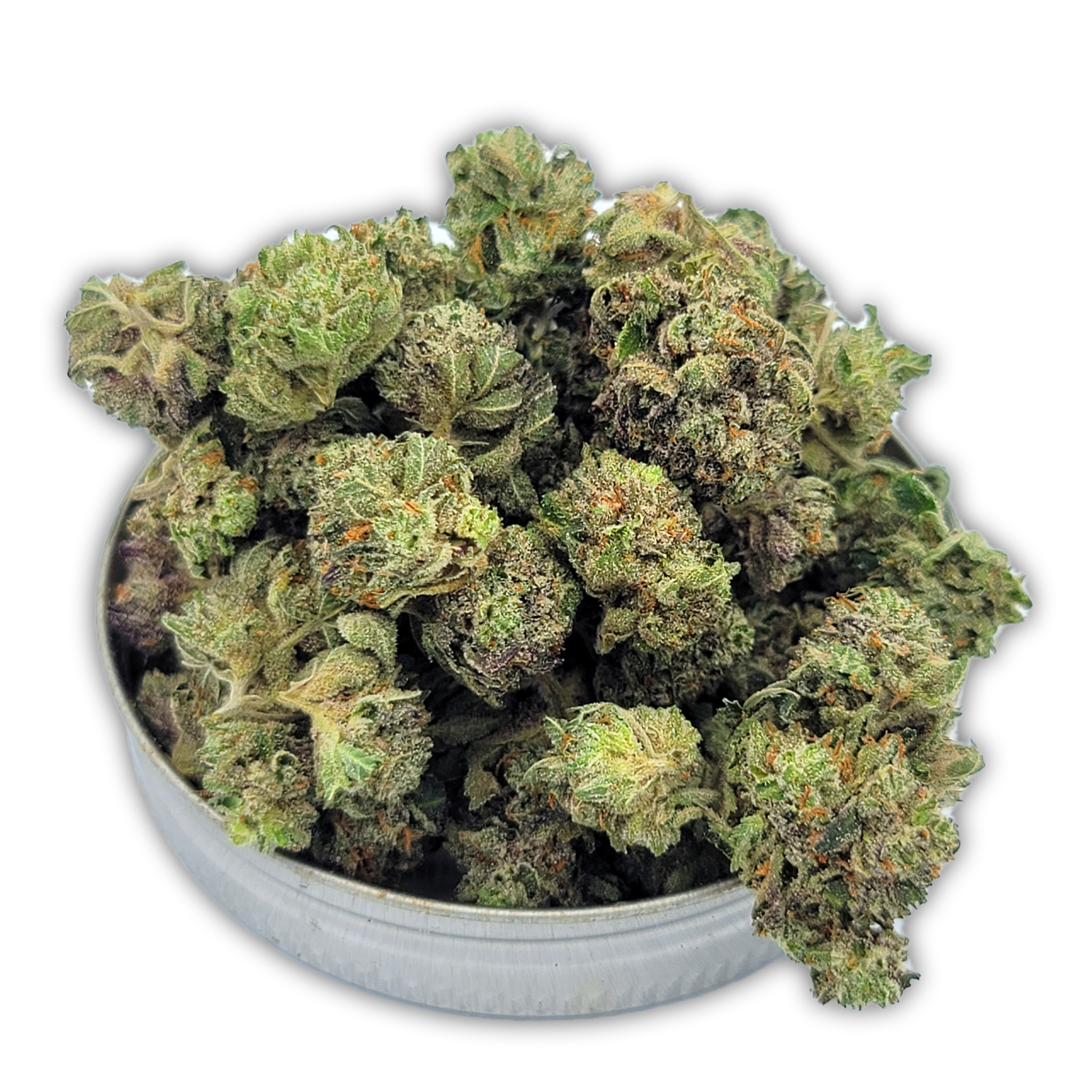 Pink Gas cannabis smalls — lime-green popcorn buds with loud diesel and light candy aroma